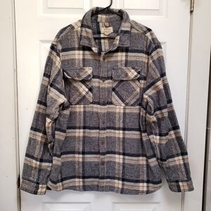 Boston Traders Gray Tan Plaid Button Up Heavy Cotton Flannel Shirt